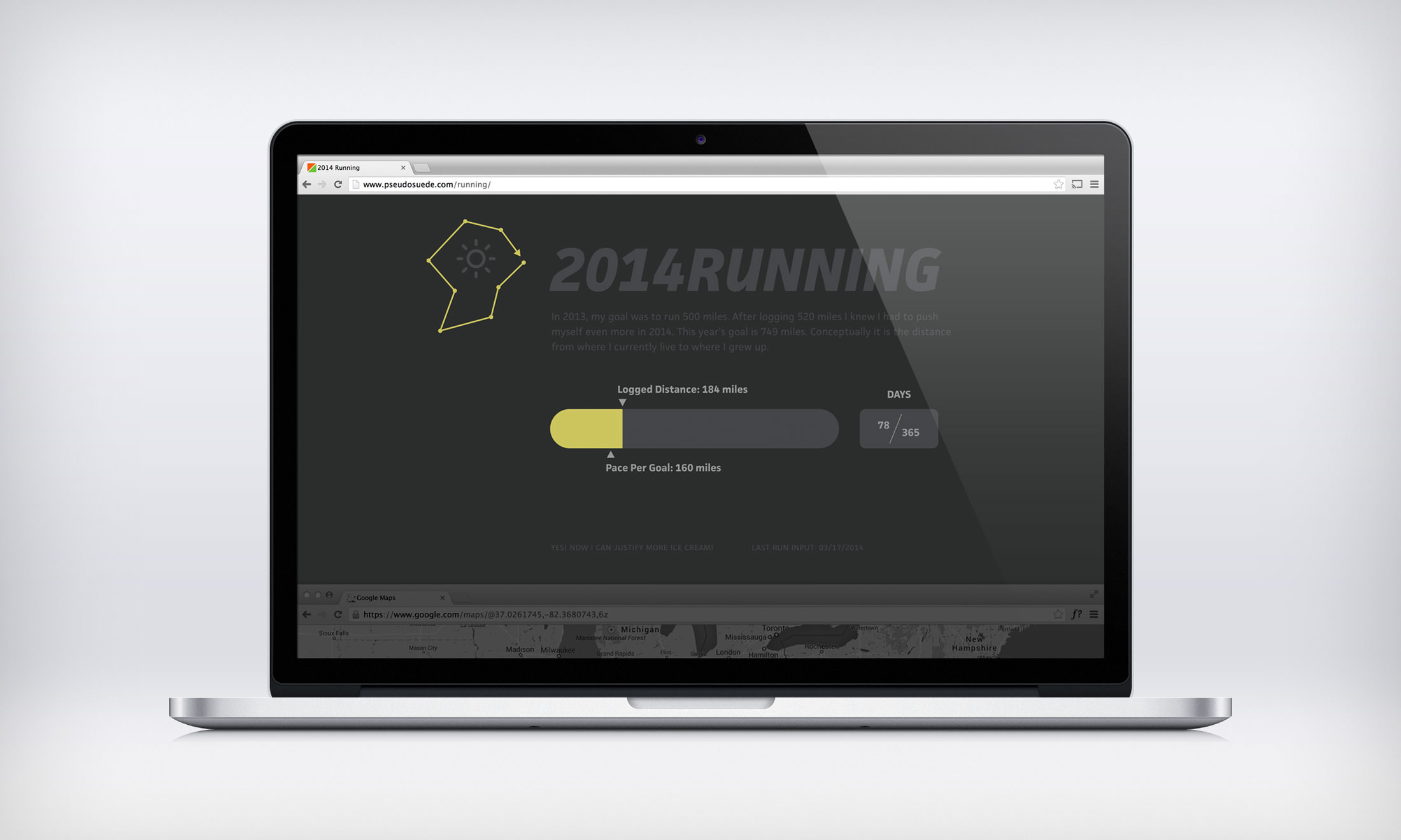 The 2014 Running website as viewed on a laptop.