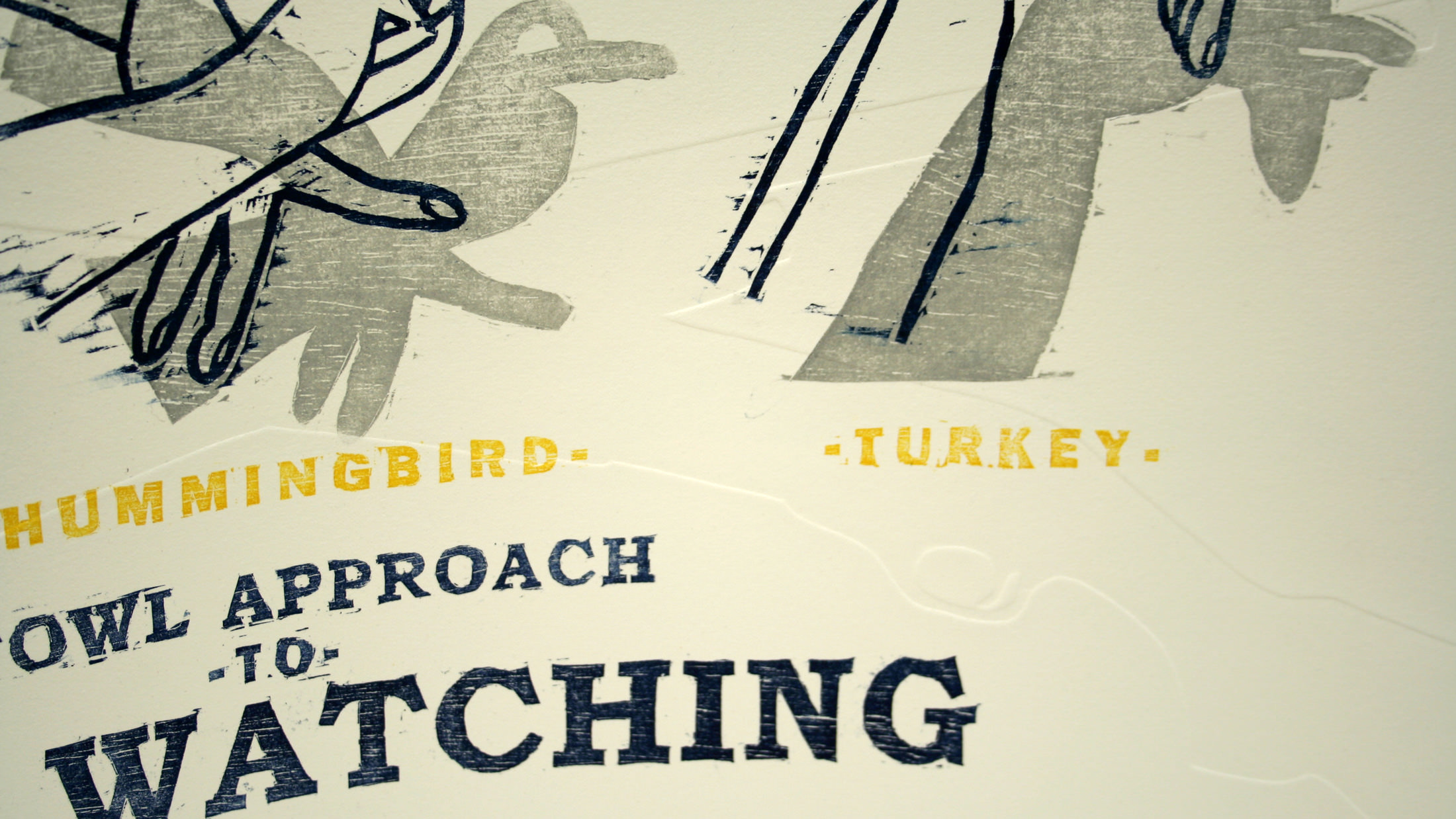 Poster image showing the Fowl Approach to Bird Watching print being held.