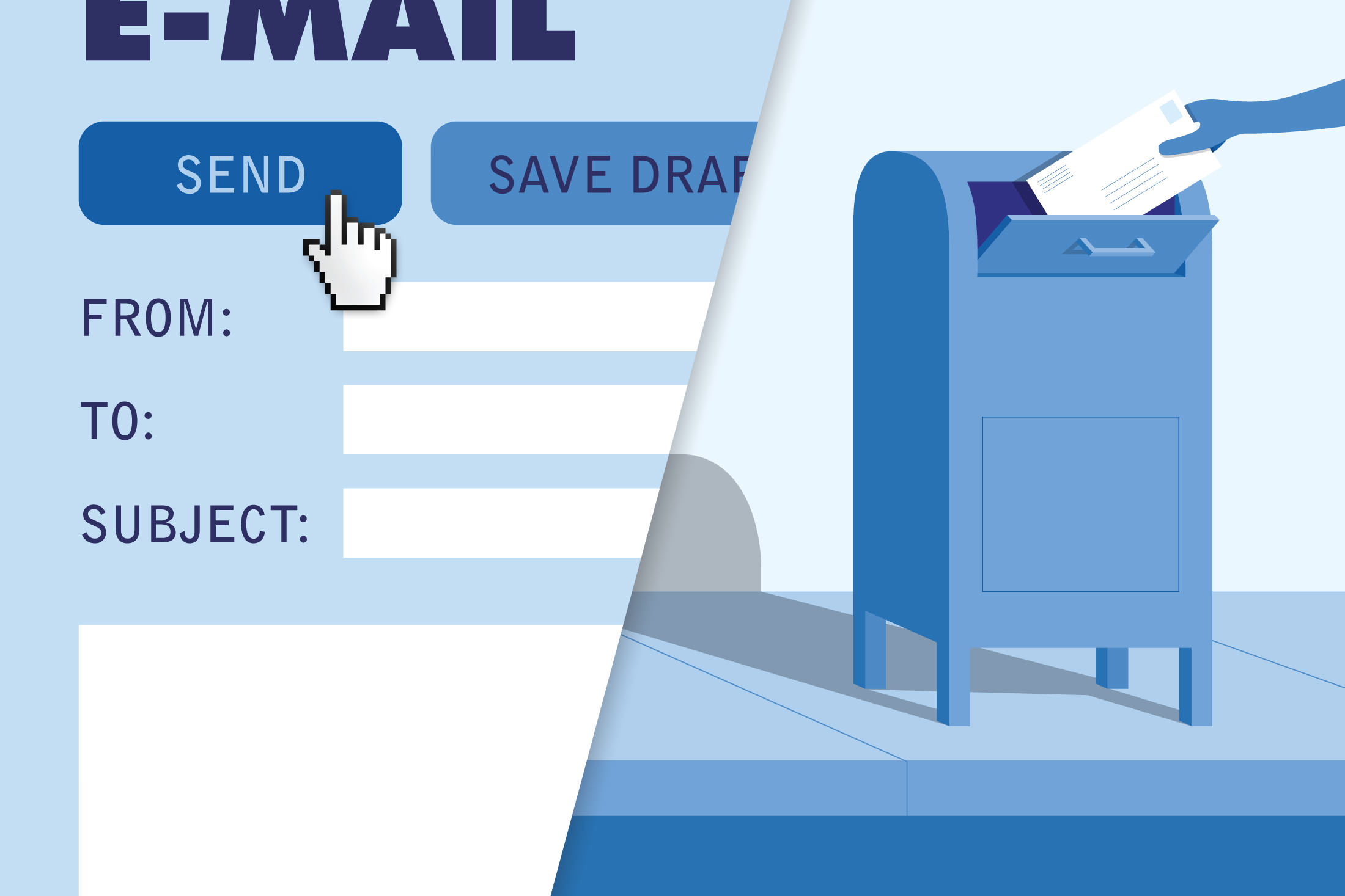 A mail illustration conveying that people use known processes to learn new ones.