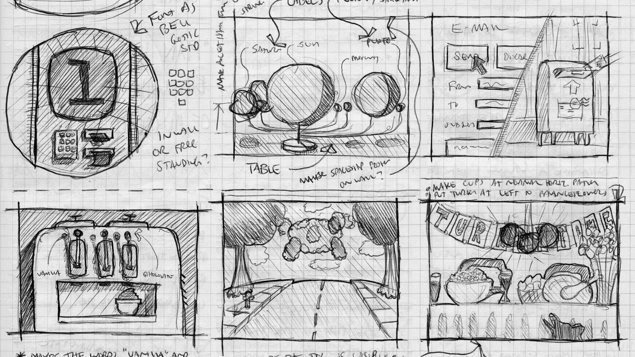 Sketches for the user experience illustrations.