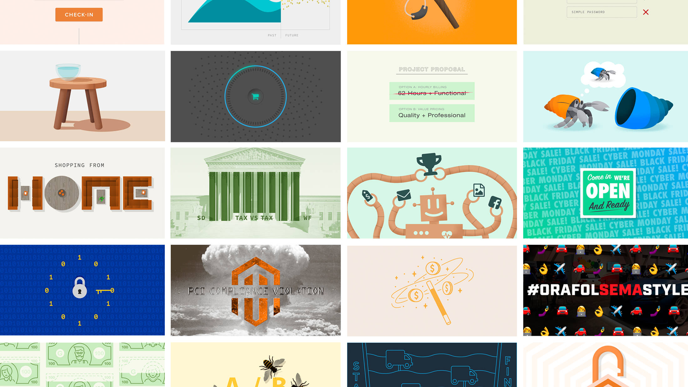 Poster image showing a mix of many editorial illustrations.