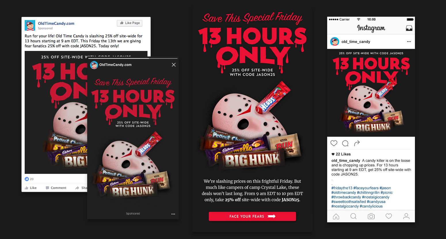 A Friday the 13th promotional campaign for OldTimeCandy.com.