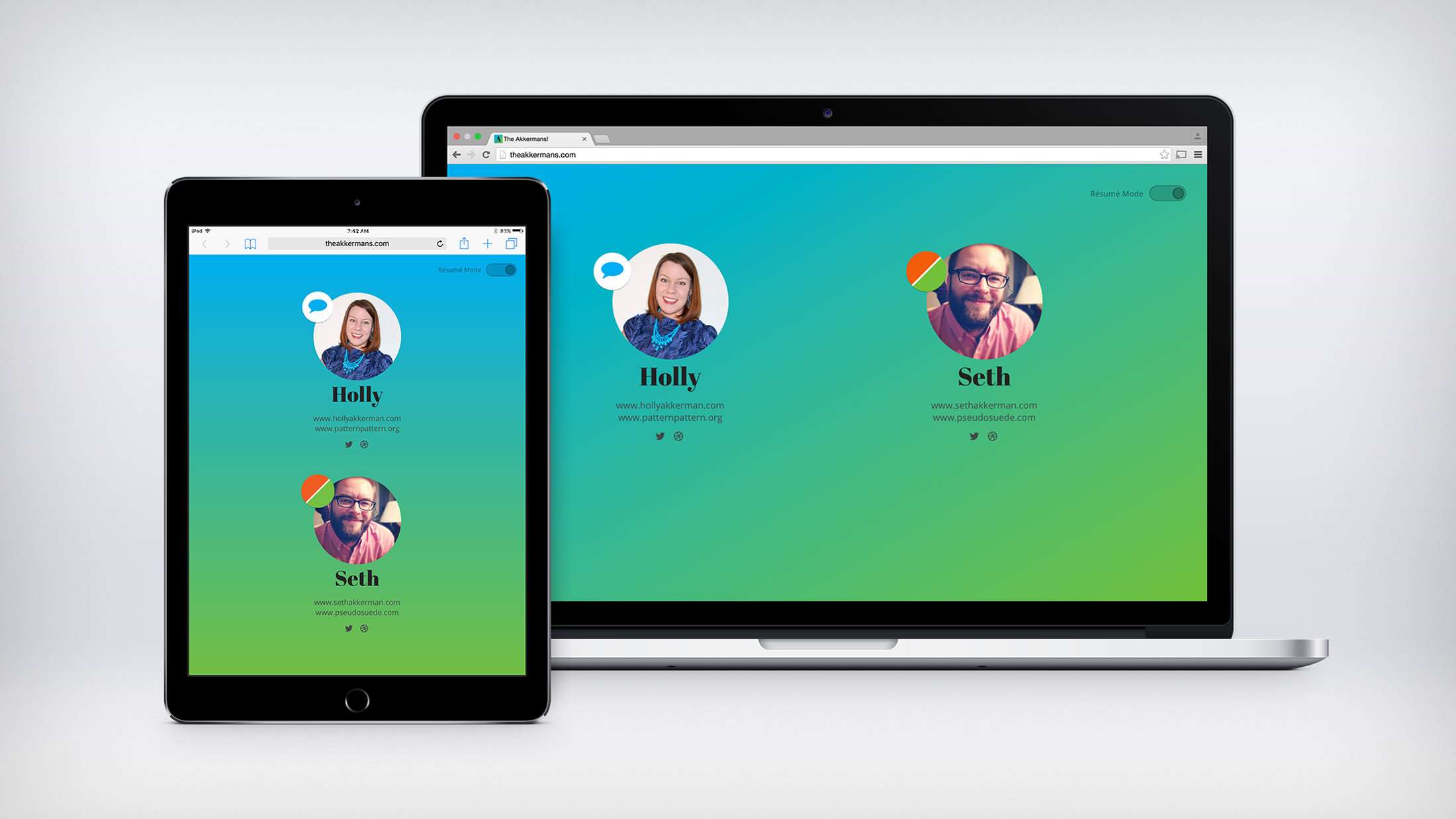 The Akkermans website as viewed on a laptop and an iPad to show the different gradient orientations.